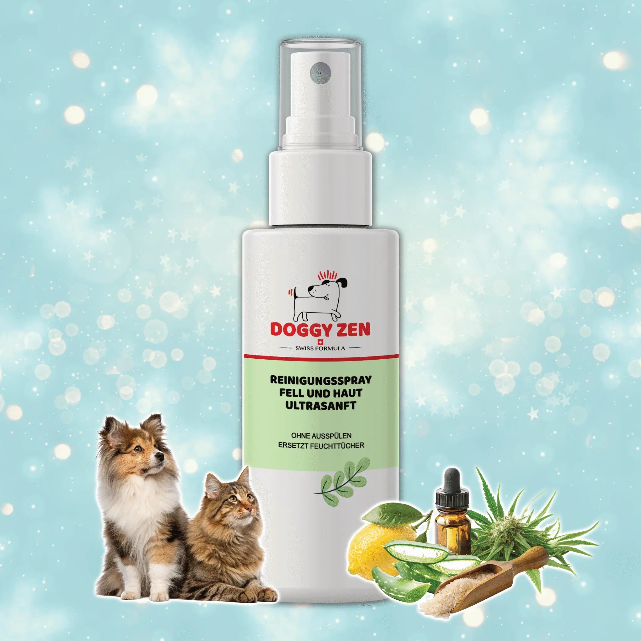 REINIGUNGSSPRAY_FELL_UND_HAUT_ULTRASANFT_ERSETZT_FEUCHTTÜCHER_DOGGY_ ZEN_DEUTSCHLAND